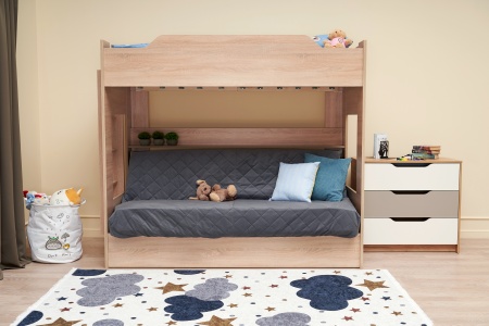 Двухъярусная кровать с диван-кроватью велюр серый / дуб сонома