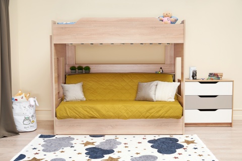 Двухъярусная кровать с диван-кроватью велюр желтый / дуб сонома
