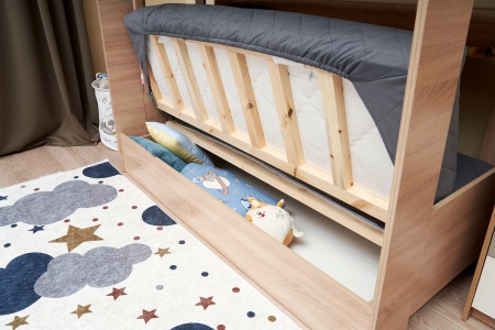 Двухъярусная кровать с диван-кроватью велюр серый / дуб сонома