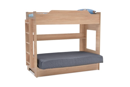 Двухъярусная кровать с диван-кроватью велюр серый / дуб сонома