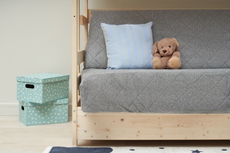 Двухъярусная кровать массив с диван-кроватью светло-серый / натуральный