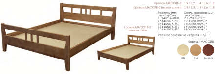 Кровать Аида №2 Массив/Разные Цвета и Размеры 900/1200/14001600/1800 х 2000 мм